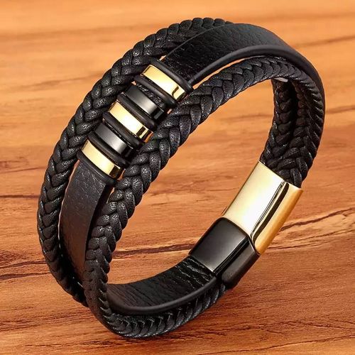 Classic Men Unisex Leather 3 Layer Bracelet-Black Item | Buy Classic Men Unisex Leather 3 Layer Bracelet-Black | SPOP Enterprise Global